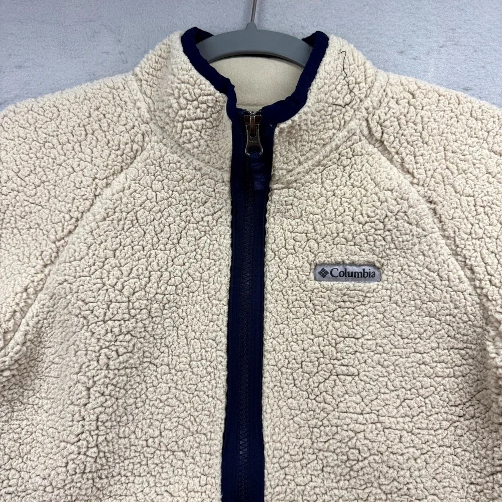 Columbia Shearling Fleece Jacket Youth Girls M Beige Sherpa Classic Full Zip‎